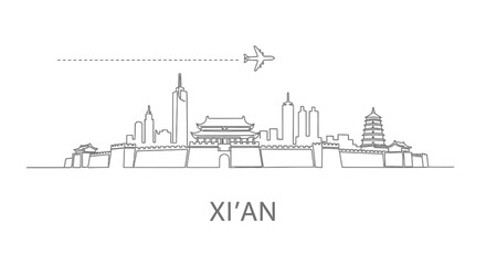 Obraz premium Xian with China Skyline Airplane, and Travel.