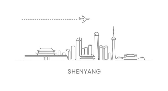 Shenyang Skyline Line art with China.