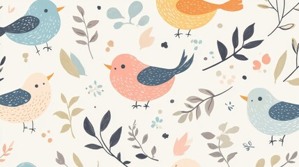 Obraz premium Playful birds dancing in a whimsical pattern nature setting seamless design cheerful environment aesthetic concept