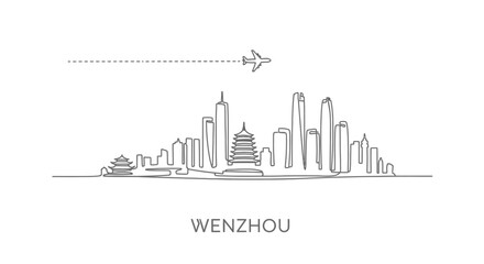Obraz premium Wenzhou China Skyline Airplane Travel Minimal.
