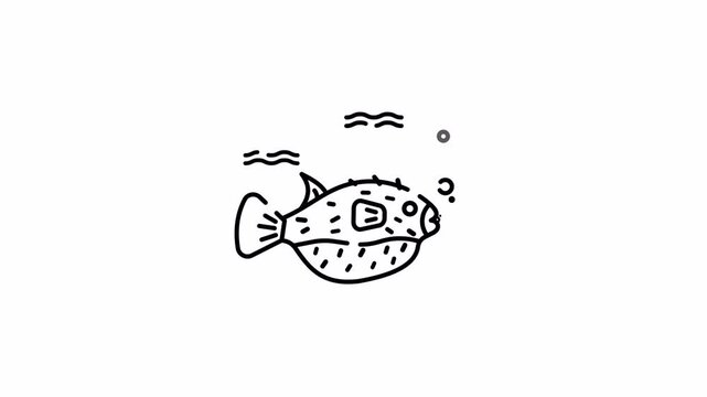Whimsical Pufferfish Bubbling in Simple Line Art Underwater Scene