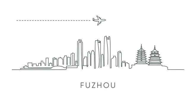 Fuzhou Skyline with China Cityscape Silhouette.