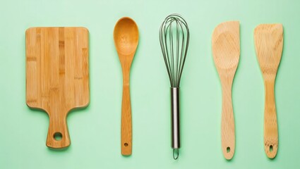 Natural Bamboo Kitchen Utensils and Whisk Set