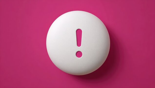 White pill-shaped button with exclamation mark on hot pink background