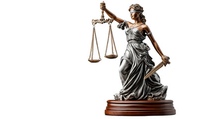 Statue of Justice: A striking statue of Lady Justice, an iconic figure representing fairness and legal integrity, holding balanced scales and a sword, symbolizing the principles of justice and law.