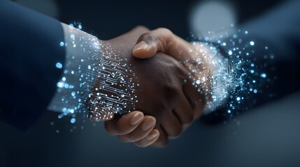 Fototapeta premium partner handshake with AI data visualizations floating around