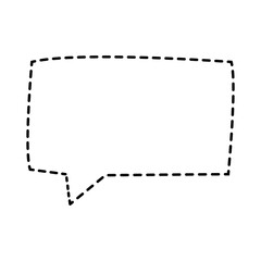 Basic square dashed outline speech bubble icon, black linear comic style design isolated on white for template or dialogue.
