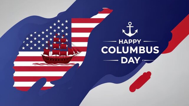 Patriotic columbus day celebration with ship and american flag animation