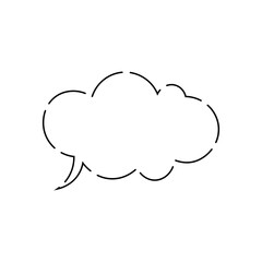 Cloud shaped dashed outline speech bubble with curved tail, doodle comic style design for chat, message, conversation, and communication.