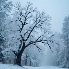 Obraz premium Ice Storm Coating Tree Branches, in snow