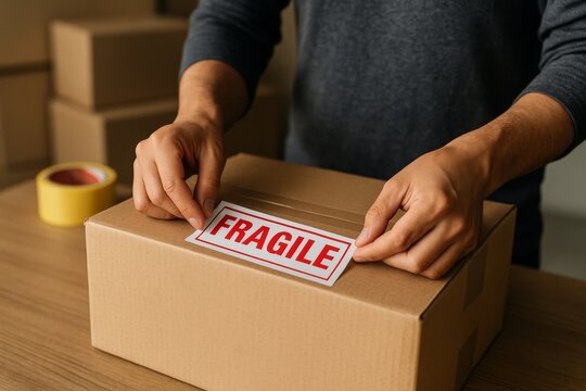 Packaging fragile items home office image indoor setting close-up shipping essentials