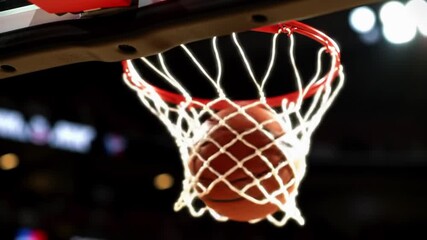 Close-up of a basketball swishing through a hoop from below - Powered by Adobe