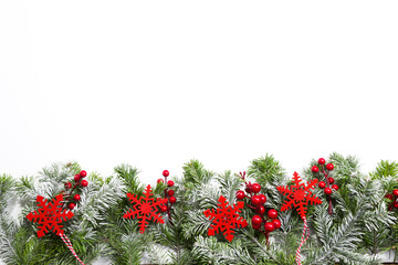 Christmas card with fir branches and Christmas decorations