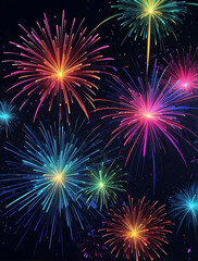 Fototapeta premium Vibrant Fireworks & Neon Lights - Abstract Night Sky, AI
