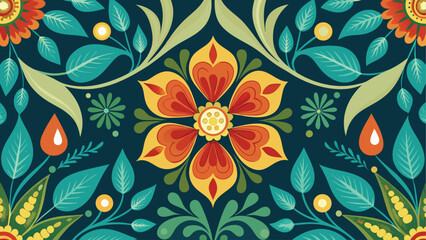 Seamless floral vector pattern with leaves and decorative elements for wallpaper and fabric design