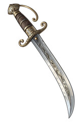 Obraz premium A Detailed Pirate Cutlass With Curved Blade And Intricate Hilt on AI generated by PNG
