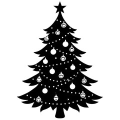 Christmas tree with ornaments silhouette vector illustration