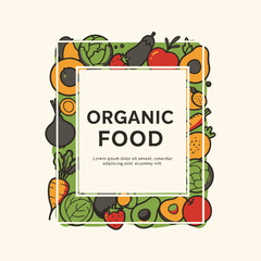 Organic Food Frame Featuring Fresh Fruits and Vegetables with Copy Space