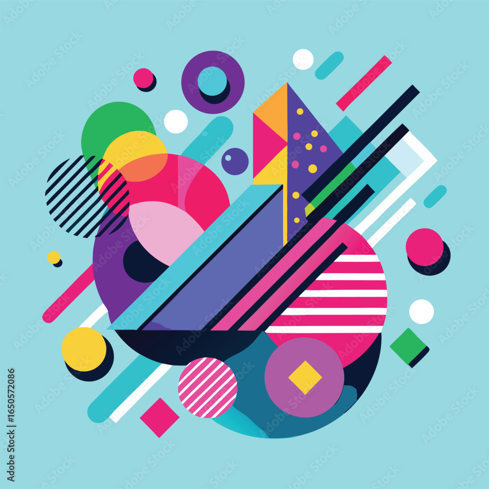 Poster abstract light blue background with geometric shapes and text elements