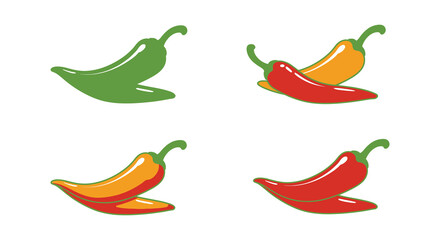 Colorful Cartoon Jalapeno Peppers Stacked in Pairs on a White Background