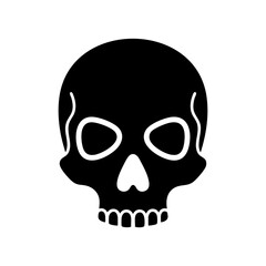  icon of human skull with hollow eyes and nose cavity, halloween horror symbol