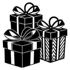 Gift boxes with ribbons silhouette vector illustration