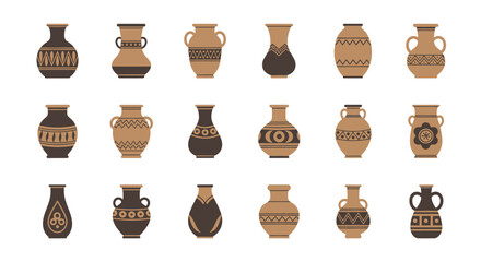 Collection of Ancient Greek Amphorae and Vases with Geometric Patterns