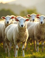 Obraz premium Sheep in field at sunrise