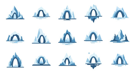 Collection of Flat Design Iceberg Arches with Water Reflections