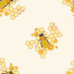 Bee and honeycomb seamless pattern