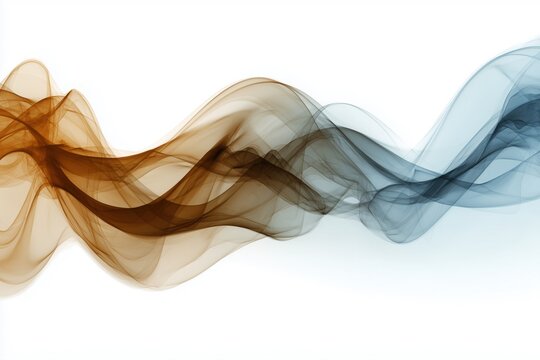 Abstract background with waves of smoke in brown and blue colors on a white background. Abstract design.