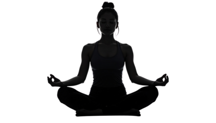 Minimalist yoga pose silhouette in lotus position, calm meditation figure, isolated on transparent background