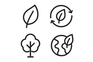 Eco symbols: leaf, recycling, tree, and earth icons for sustainability