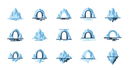 Collection of Stylized Blue Iceberg and Ice Arch Icons