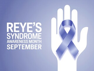 Fototapeta premium Reye s syndrome awareness month september graphic featuring a white hand with a blue ribbon