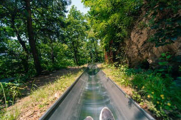  Beijing, China - 3 may 2025 bobsled on Mutianyu Great Wall