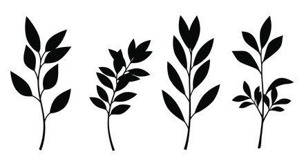 Elegant Black Leaf Branch Silhouettes for Nature Inspired Designs and Decorations