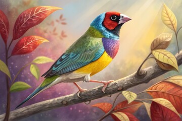 Graceful common greenfinch bird on branch