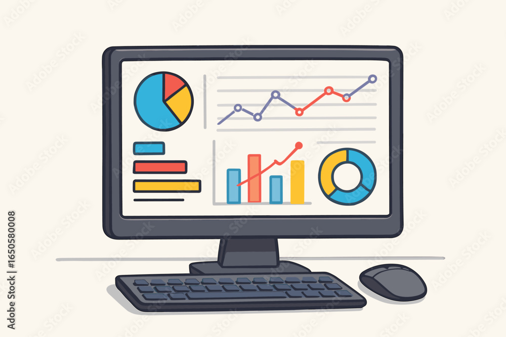 Aufkleber data analysis dashboard on computer screen. business intelligence with charts and graphs. financial 