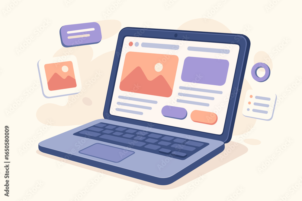 Fototapete web design concept with laptop showing website development. user interface and user experience (ui/u