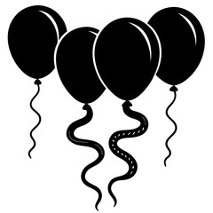 Balloons an serpentine on transparent layout silhouette vector illustration