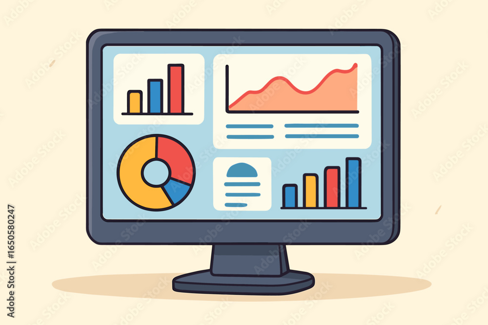 Aufkleber business data analysis dashboard on computer screen. financial statistics report with graphs and cha