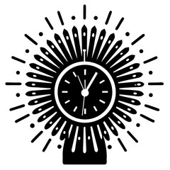 Analog clock morphing into fireworks silhouette vector illustration
