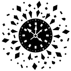 Analog clock morphing into fireworks silhouette vector illustration