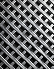 Close-up of metallic grid pattern, angled, showing parallel lines intersecting