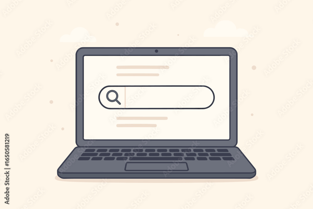 Aufkleber laptop computer with search bar on screen. online search engine concept. seeking information on inte