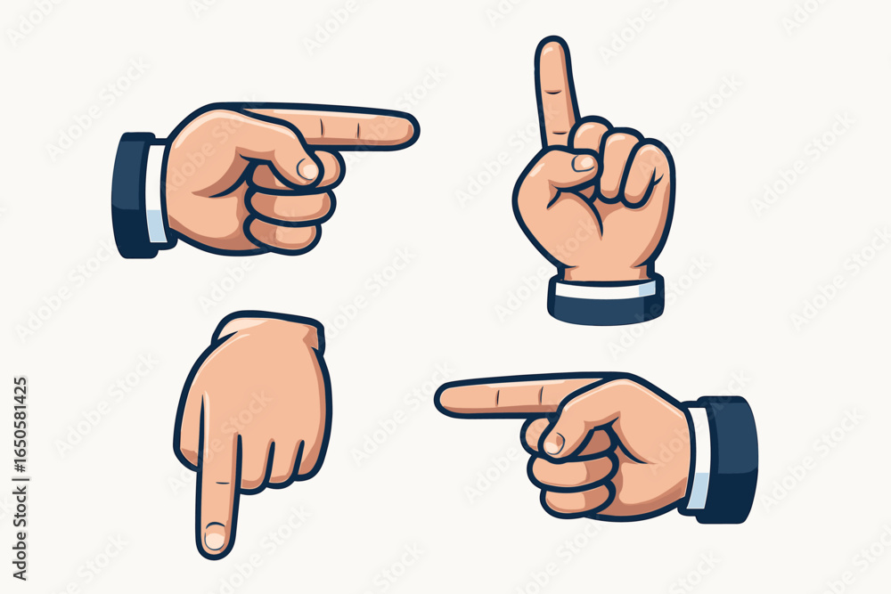 Poster hands pointing collection. set of vector illustrations with finger pointing in various directions. f