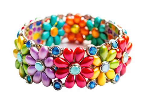 
Colorful bracelet with a flower design
isolated on white background ,PNG.AI Generated.