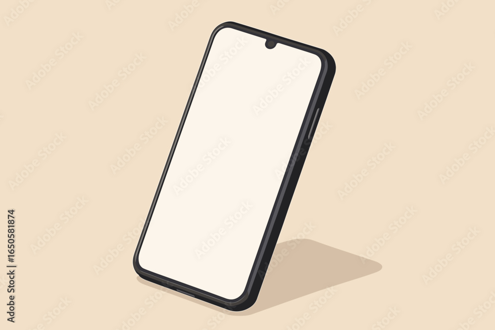 Poster isometric mobile phone vector mockup. smartphone screen template for app or ui presentation. modern 