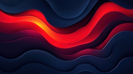 Abstract wavy layers of dark blue and vibrant red